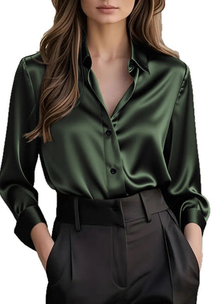 Chic Women's Long-Sleeve Button-Down Polyester Blouse for Business & Leisure