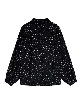 Chic Korean Polka Dot Chiffon Long-Sleeve Blouse with Elegant Lantern Sleeves