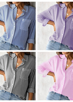 Women's Oversized Striped Cardigan Shirt Long Sleeve Autumn 2023 Fashion