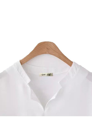 Chic Loose Fit Chiffon Short Sleeve T-Shirt Women's Stand-Up Collar Top
