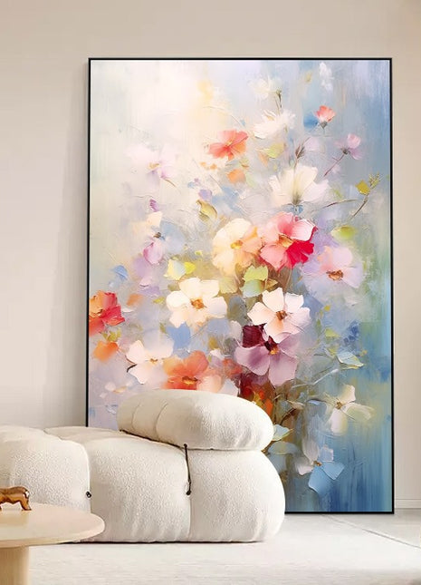 1pc Framed Canvas Wall Art - Modern Classic Floral Botanical Print with White Flowers & Pampas Grass, Neutral Beige & White Framed Decor for Living Room, Bedroom, Office, Dorm - Ready-to-Hang Home Decor Gift,