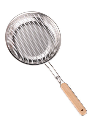 Stainless Steel Slotted Spoon Colander, Wooden Handle, Kitchen Frying Tool