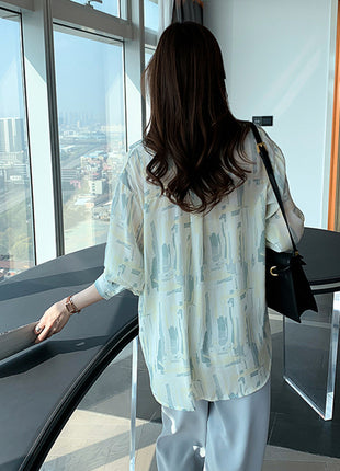 Chic French Style Sheer Collared Long Sleeve Blouse for Women