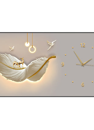 Luxury restaurant wall clock, stylish and silent, feather-themed Auspicious Flying Feathers A 80x40 cm