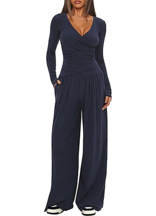 Women's Cozy Wide-Leg Pants & Long/Short Sleeve Top Lounge Set