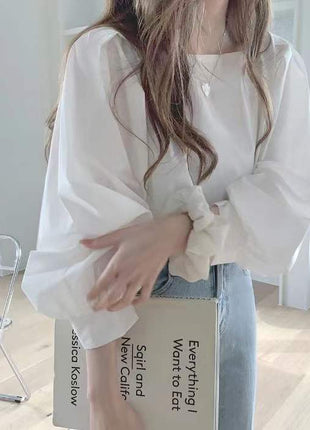 Retro Sexy French Style Square Neck Long-Sleeve Puff Sleeve Loose Fit Shirt