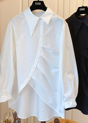 Chic Asymmetrical Plus Size Oversize Loose Fit Women's Long-Sleeve Cardigan Shirt
