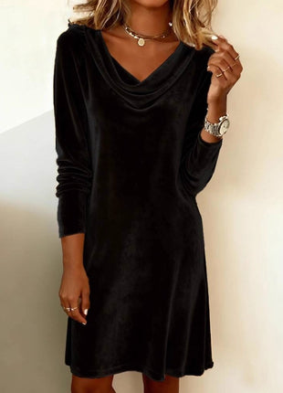 Elegant Velvet Fitted Midi Dress with Chic Swing Collar for Autumn