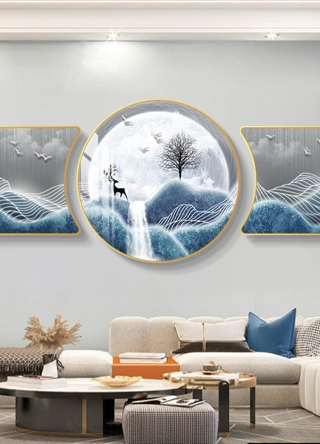 2D Flat, 3pcs 2D Flat New HD special-shaped rounded corner decorative painting, Mountain art prints, modern wall art prints, light luxury high-end modern decorative paintings, geometric wall art