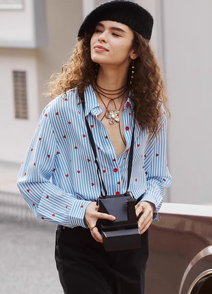 Stylish European Oversize Long-Sleeve Casual Printed Polyester Shirt for Leisure