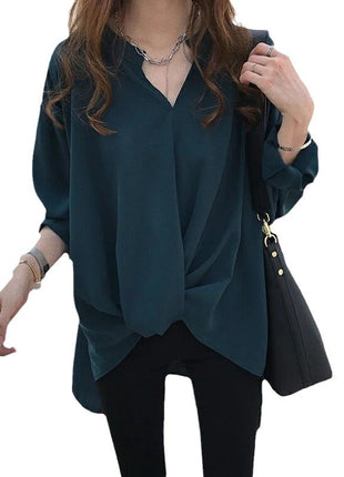 Autumn Long Shiffon Shirt, Body-Friendly Long-Sleeve, Mid-Length, Maxi Length