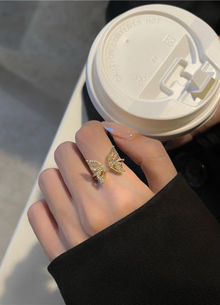 Korean Advanced Temperament Fairy Bow Gold Adjustable Index Finger Ring