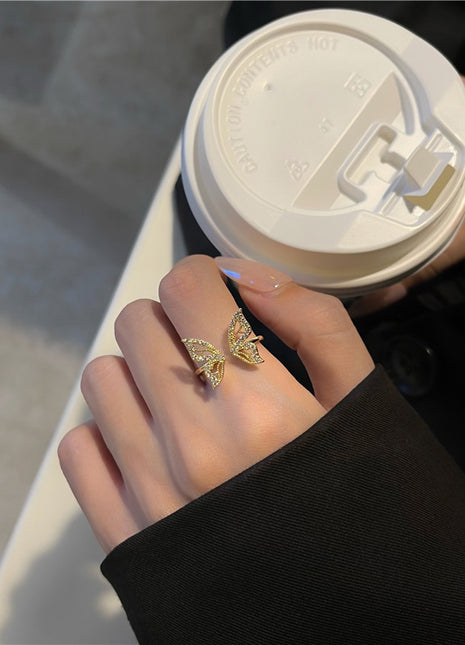 Korean Advanced Temperament Fairy Bow Gold Adjustable Index Finger Ring