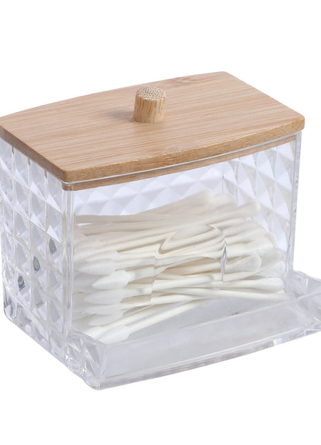 New Transparent Multi-Purpose Cotton Swabs with Bamboo Caps, Ps Portable Round and Long Combination Cotton Pads, Dormitory Storage Box