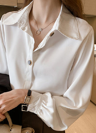 Chic Spring White Loose Fit Western Style Plus Size Long Sleeve Shirt
