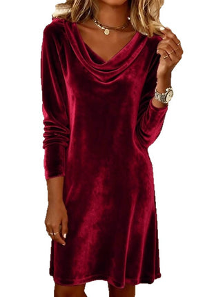Elegant Velvet Fitted Midi Dress with Chic Swing Collar for Autumn