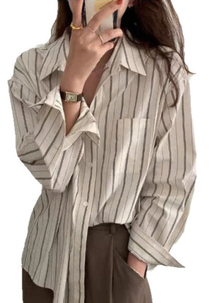 Sophisticated French Style Striped Long Sleeve Blouse for Women