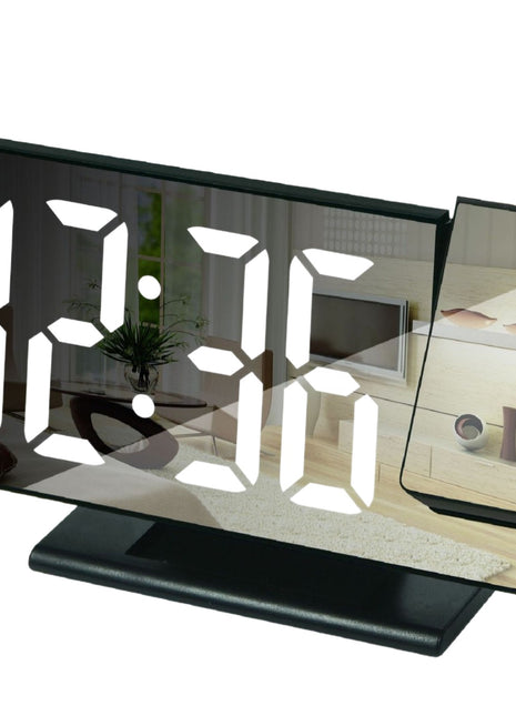 Smart LED Projection Alarm Clock with USB, Digital Mirror Display, Thermometer & Auto-Brightness