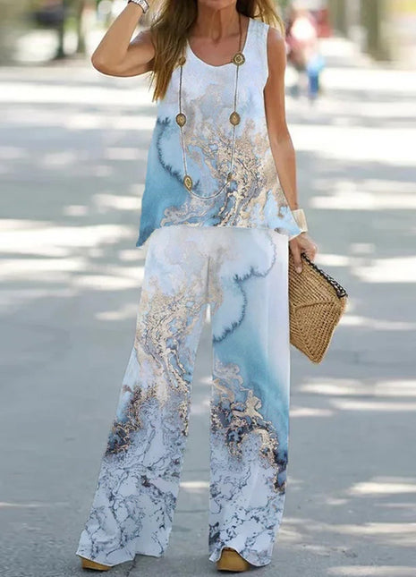 Chic Sleeveless T-Shirt & High Waist Pants Set for Summer Leisure