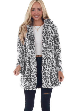 Chic Leopard Print Faux Fur Loose Fit Women's Winter Jacket European Style