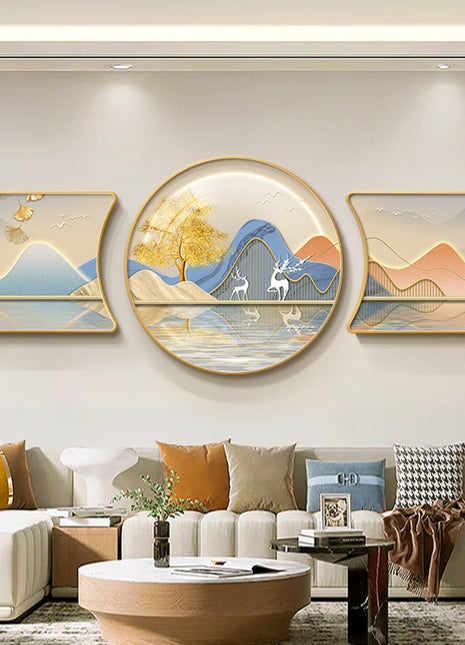 2D Flat, 3pcs 2D Flat New HD special-shaped rounded corner decorative painting, Mountain art prints, modern wall art prints, light luxury high-end modern decorative paintings, geometric wall art,