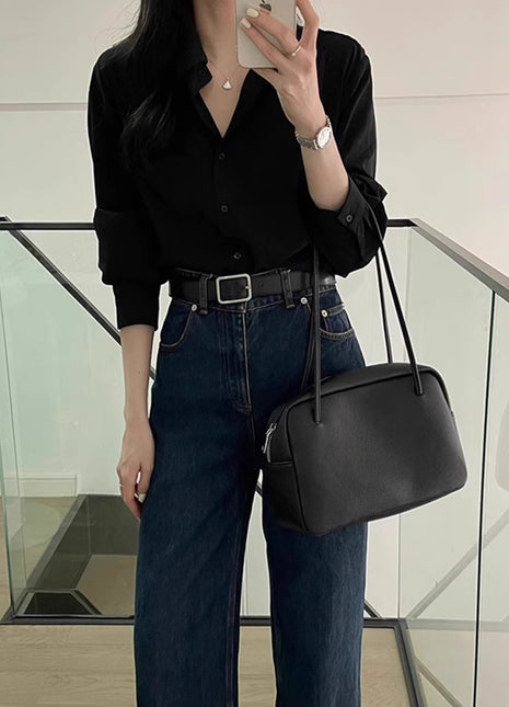 Elegant French Style Black Long-Sleeve Shirt for Women - Chic Commuter Sun Protection Top