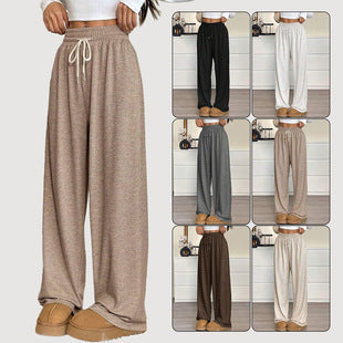 Women's Demi-Season Loose Fit Wide Leg Trousers with Pockets - European Style