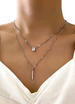 Fashionable European Style Double Layer Tassel Waterdrop Pendant Necklace Set