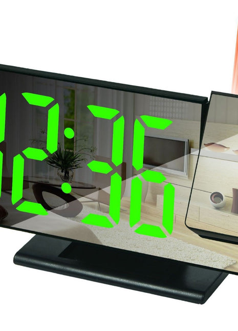 Smart LED Projection Alarm Clock with USB, Digital Mirror Display, Thermometer & Auto-Brightness