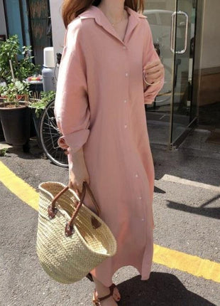 Chic Korean Oversized Maxi Long Sleeve Shirt Dress - Plus Size Autumn Fashion
