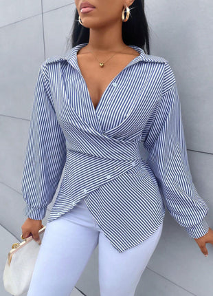 Chic European Style Long Sleeve Polyester Shirt for Women's Spring Summer