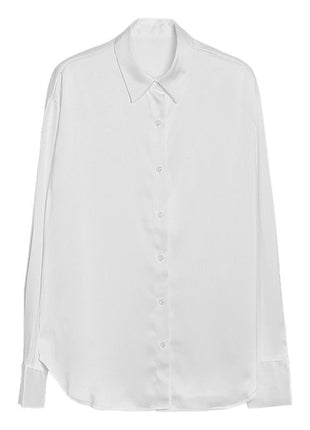 Elegant Women's Satin Button-Down Blouse - Retro Long Sleeve Professional Shirt Top