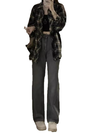 Chic Retro Plaid Long-Sleeve Button-Up Casual Shirt Jacket for Women