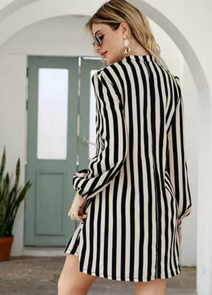 Stylish Striped High-Low Hem Long Sleeve Women's Casual Commuter Shirt Top