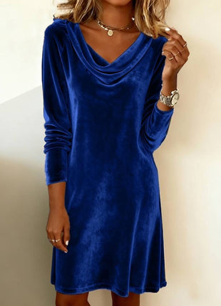 Elegant Velvet Fitted Midi Dress with Chic Swing Collar for Autumn