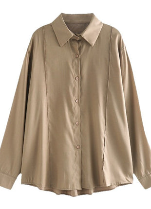 Elegant Women's Long-Sleeve Button-Down Shirt Versatile Polyester Blouse Top for Autumn