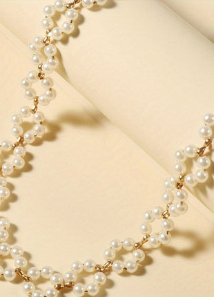Trendy Pearl Flower Choker Necklace for Women, Creative Short Chain