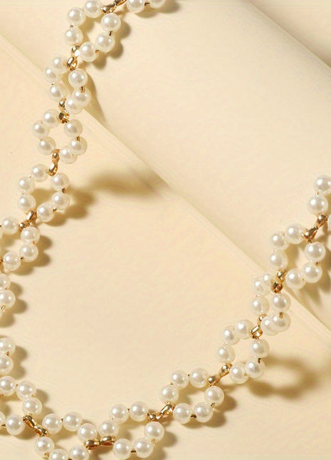 Trendy Pearl Flower Choker Necklace for Women, Creative Short Chain