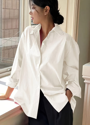 Elegant Women's Loose Fit Viscose Fiber Long-Sleeve Button-Down Shirt Top