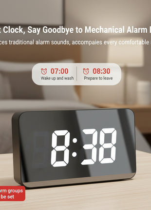 Smart LED Digital Alarm Clock with Voice Control, Dual Power, Temperature Display