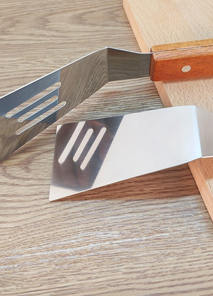 Premium Wooden Handle Stainless Steel Frying Spatula for Steak Baking Pizza BBQ