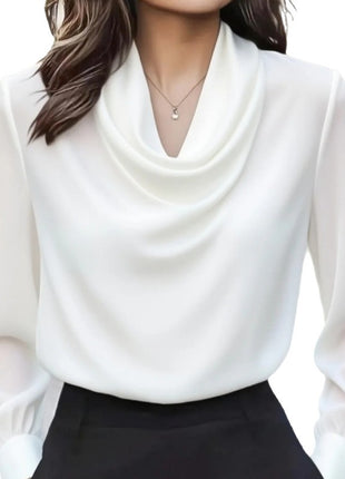 Fashionable Elegant Solid Drape Neck Long Sleeve Shirt for Women