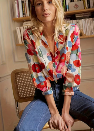 Vibrant Floral 3D Print Women's Long Sleeve Cardigan Blouse Top Shirt