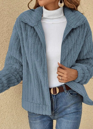 Women's Plush Velvet Cardigan Jacket, European Style Long Sleeve, Fall Winter