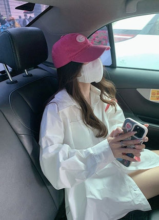 Chic Korean Style White Oversized Long-Sleeve Shirt for Modern Women
