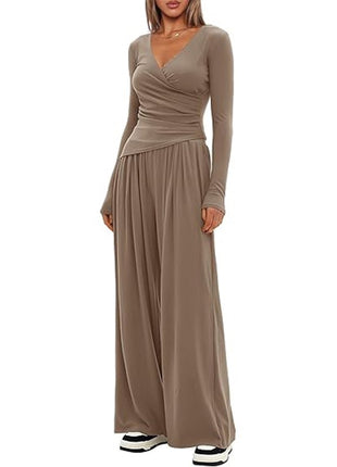Women's Cozy Wide-Leg Pants & Long/Short Sleeve Top Lounge Set