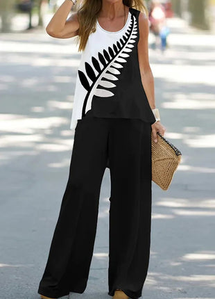 Chic Sleeveless T-Shirt & High Waist Pants Set for Summer Leisure