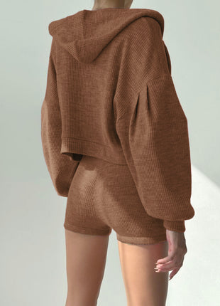 Chic Zip-Up Hoodie & Shorts 3-Piece Leisure Set for Women