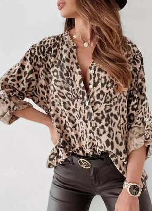 Chic Women's Leopard Print Long Sleeve Cardigan Shirt Button-Up Blouse