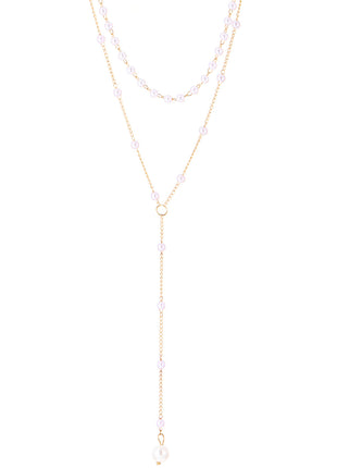 Elegant European Style Pearl Tassel Y-Shape Layered Necklace for Women